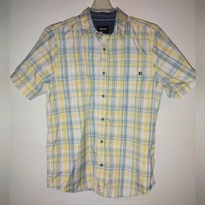 Marmot Blue and Yellow Plaid Button-Up Shirt Size L